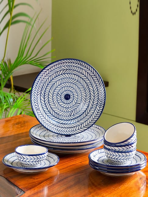 ExclusiveLane Hand-painted Ceramic Dinner Plates With Quarter Plates & Katoris (12 Pieces)-picture-17