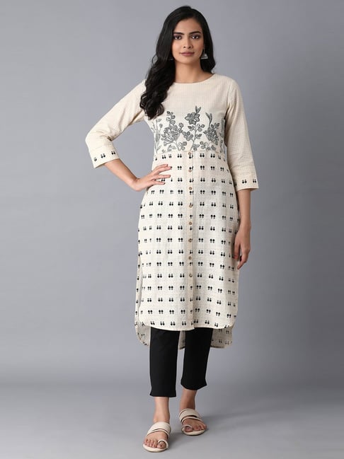 W Beige High Low Kurta Price in India