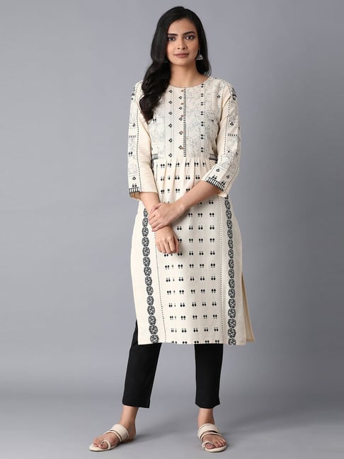 W beige printed on sale kurta