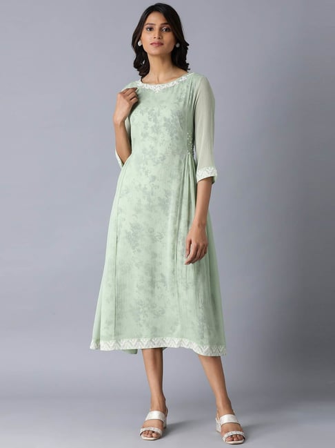 W Green Embroidered Maxi Dress Price in India