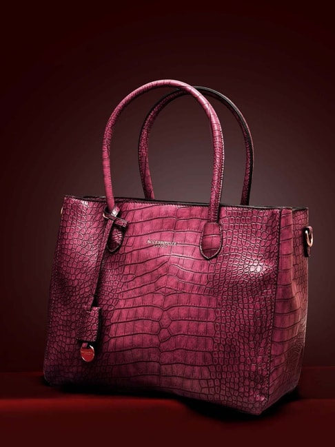 croc embossed leather tote burgundy