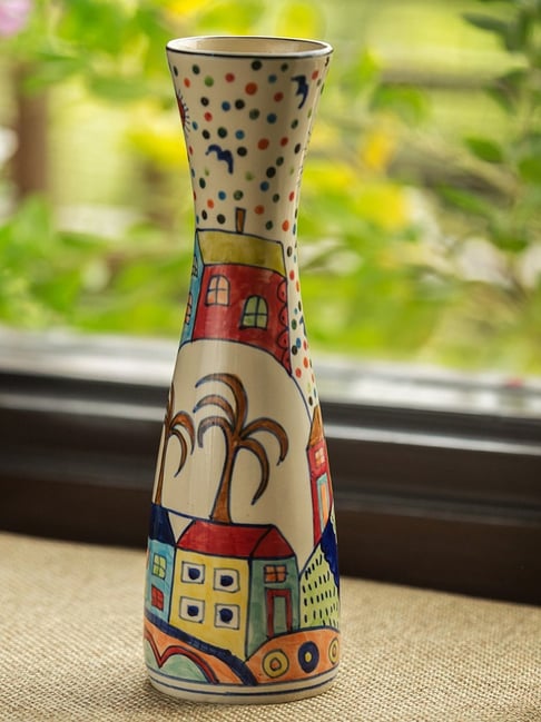 ExclusiveLane 'The Hut Long-Neck' Hand-Painted Ceramic Vase (12 Inch)-picture-20