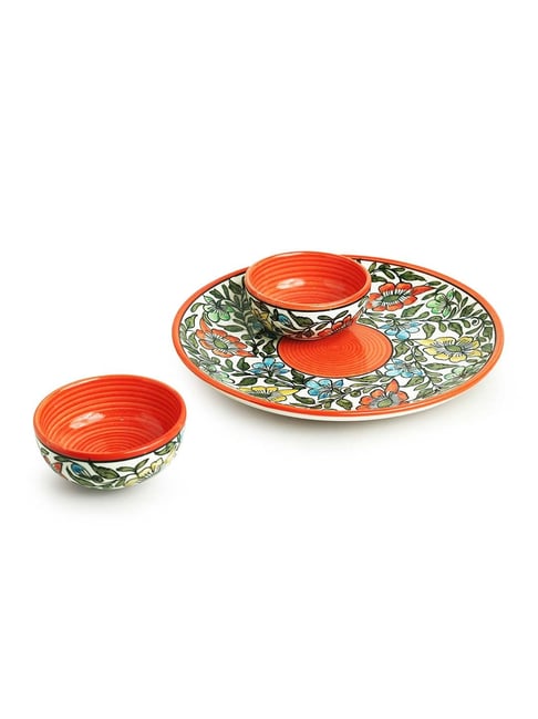 Buy ExclusiveLane Ceramic Dinner Plates - With Serving Bowls & Katoris,  Earthen Turquoise, Hand Glazed, Microwave Safe Online at Best Price of Rs  3560 - bigbasket