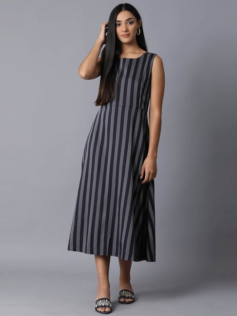 W Navy Striped Maxi dress Price in India