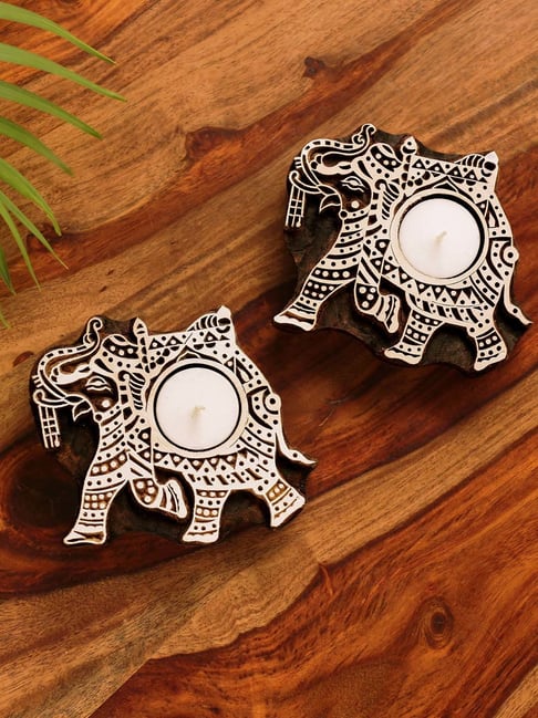 ExclusiveLane Hand-Carved Blocks Tea-Light Holders In Sheesham Wood (Set of 2)-picture-43