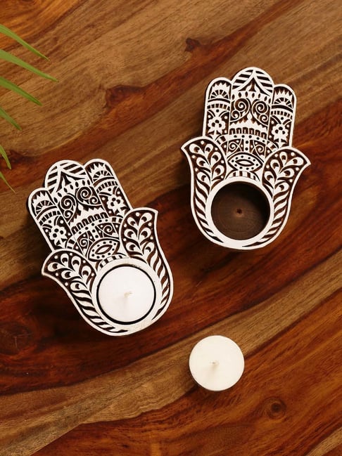 ExclusiveLane Hand-Carved Blocks Tea-Light Holders In Sheesham Wood (Set of 2)-picture-41