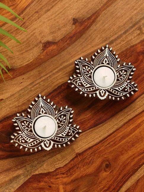 ExclusiveLane Hand-Carved Blocks Tea-Light Holders In Sheesham Wood (Set of 2)-picture-13