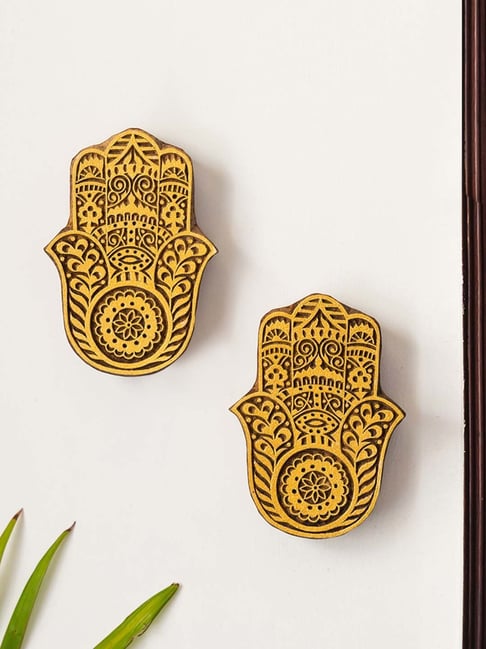 ExclusiveLane 'Palm Pair' Hand Carved Block Wall Decor In Sheesham Wood (Set of 2)-picture-25