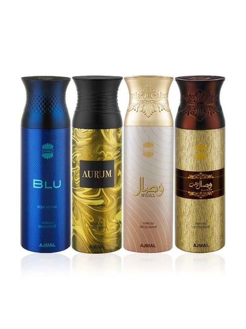 Ajmal Blu, Aurum, Wisal & Wisal Dhahab Deodorant Spray for Men - Pack of 4-picture-37