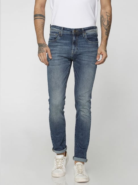 Jack & Jones Dark Blue Skinny Fit Solid Jeans