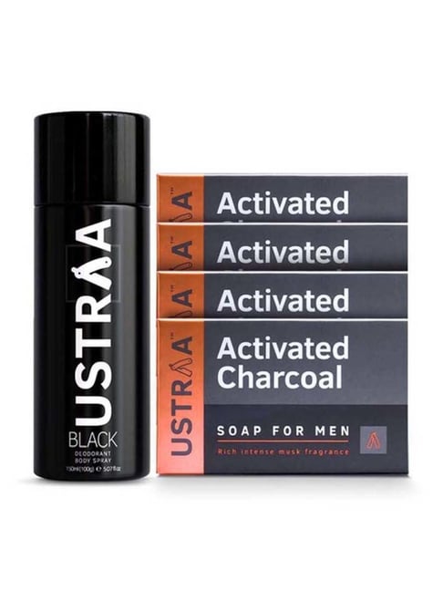 Ustraa Black Deodorant & Deo Soap Activated Charcoal (Pack of 4)