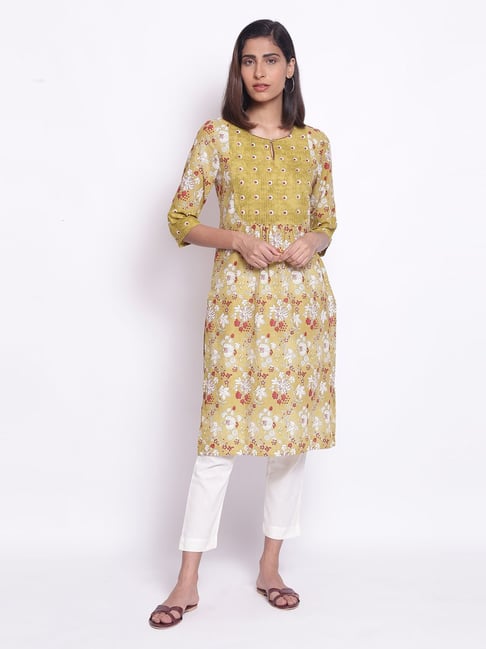 W Green Cotton Printed Straight Kurta Price in India