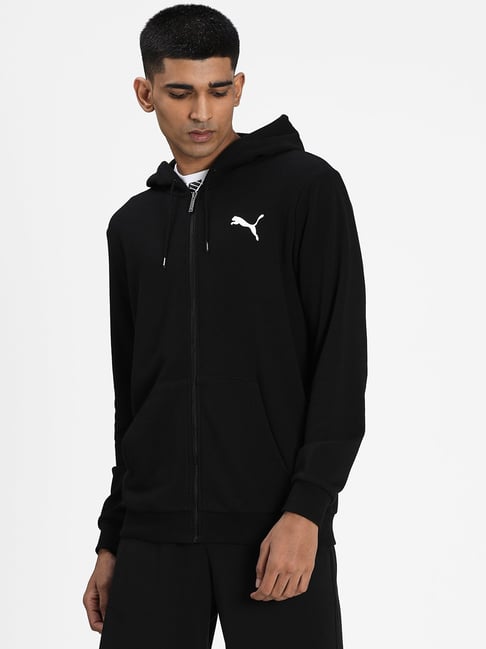 Puma Essentials Black Cotton Regular Fit Hooded Sweatshirt