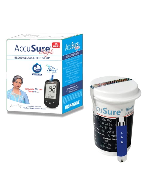 AccuSure Simple Glucometer Test Strips, Pack of 1 | 25 Glucometer Strips