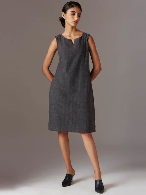 W Grey Cotton A-Line Dress Price in India