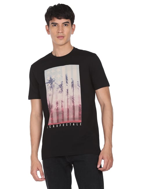 Aeropostale Black Cotton Regular Fit Printed T-Shirt - Flexi Collection