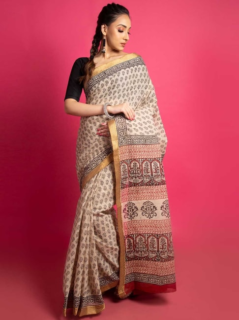 Unnati Silks Women's Pure Preet Bagru Mulmul Cotton Saree with Blouse Price in India