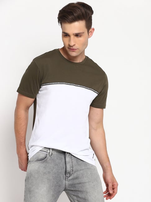 Lee White & Olive Colour-Block T-Shirt-Lee-Apparel-TATA CLIQ