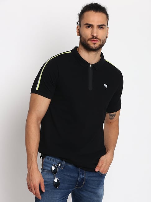 Wrangler Black Regular Fit Polo T-Shirt