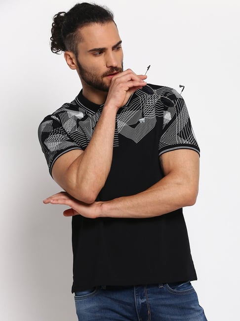 Wrangler Black Printed Polo T-Shirt