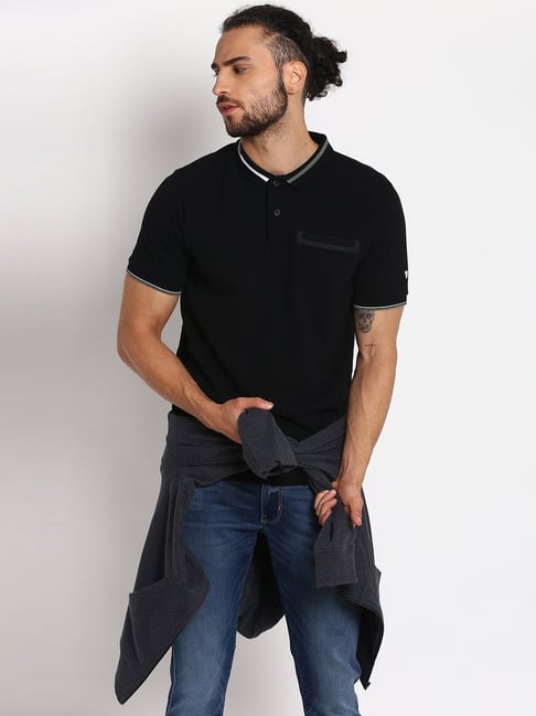 Wrangler Black Regular Fit Polo T-Shirt