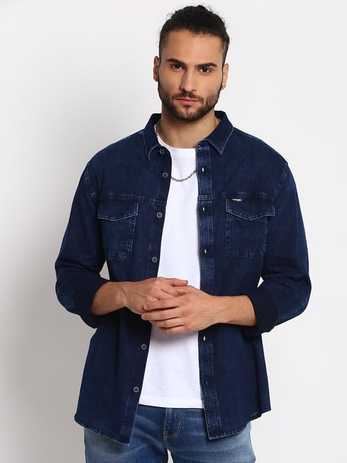 Wrangler slim fit denim shirt hotsell