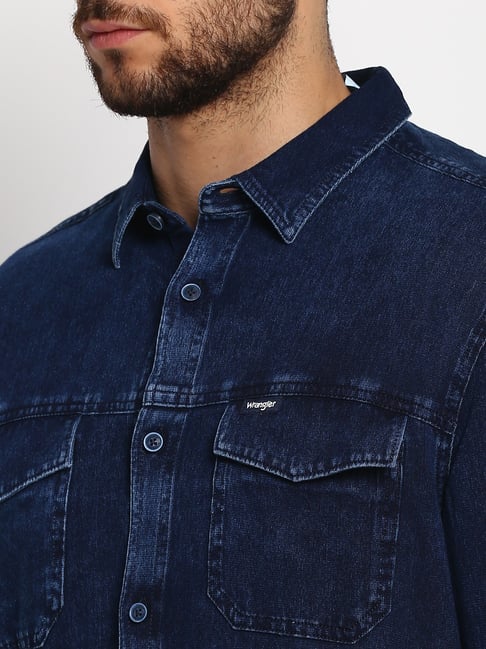 Buy Wrangler Blue Slim Fit Denim Shirt for Men Online @ Tata CLiQ