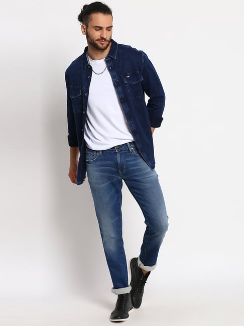 Buy Wrangler Blue Slim Fit Denim Shirt for Men Online @ Tata CLiQ