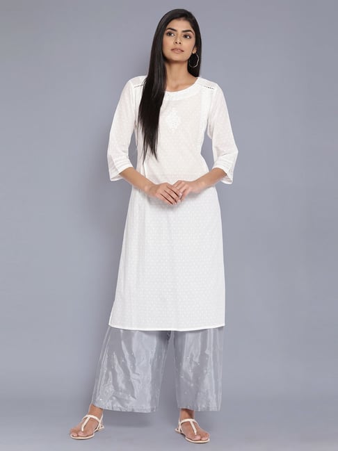 W Ecru All-Over Print Flared Kurta Price in India