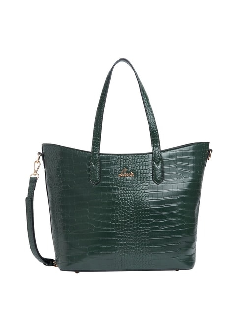 Lavie Hailon LG Dark Green Textured Medium Tote Handbag Price in India