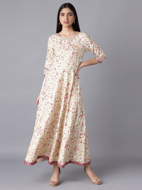 W Beige Embroidered A Line Kurta Price in India