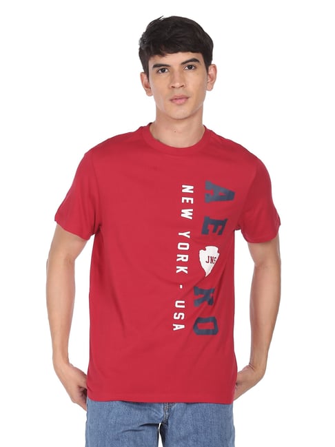 Aeropostale Red Cotton Regular Fit Printed T-Shirt - Flexi Collection