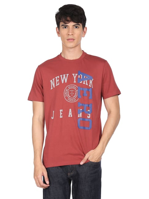 Aeropostale Brick Red Cotton Regular Fit Printed T-Shirt - Flexi Collection