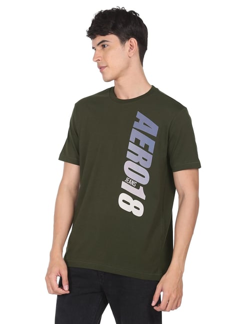 Aeropostale Olive Green Cotton Regular Fit Printed T-Shirt - Flexi Collection