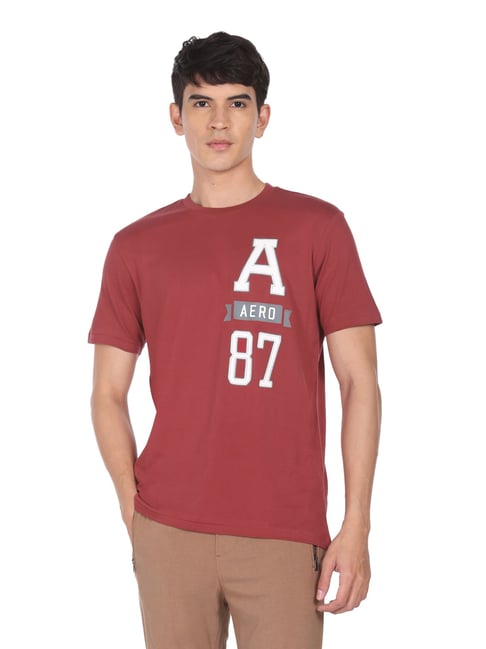 Aeropostale Brick Red Cotton Regular Fit Printed T-Shirt - Flexi Collection