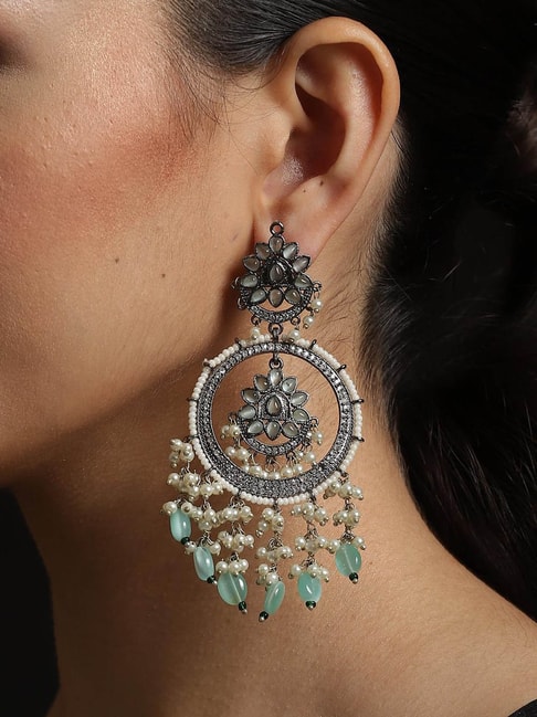 Aqua Crystal Multi Shaped Stone Chandelier Earrings | Statement Earrings |  L&M Bling - lmbling