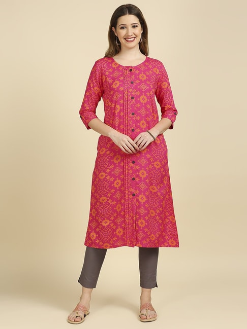 Anubhutee Pink Printed A Line Kurta Price in India