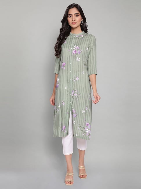 W Cameo Green Floral Print Kurta Price in India