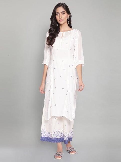 W Ecru White Floral Print Kurta Price in India