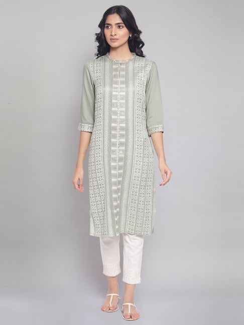 W Sage Green Dobby Kurta Price in India