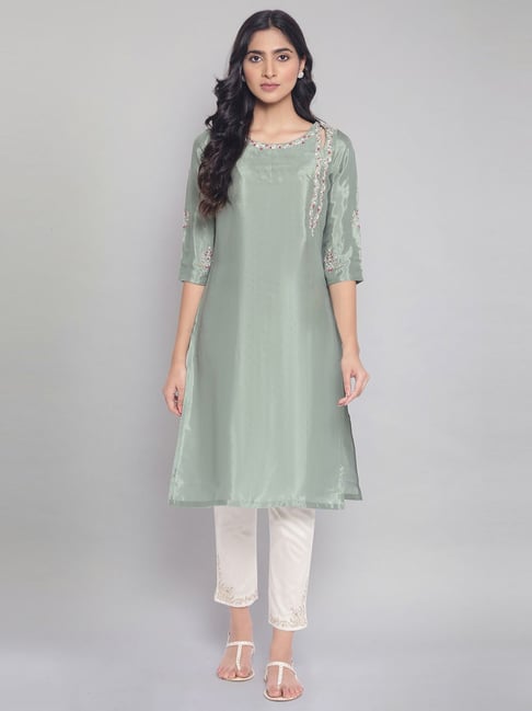 W Green Solid Kurta