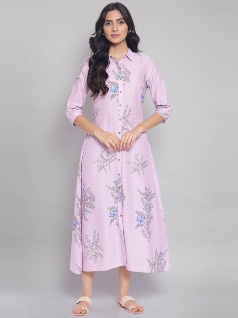 W Light Pink Floral Print Dress Price in India