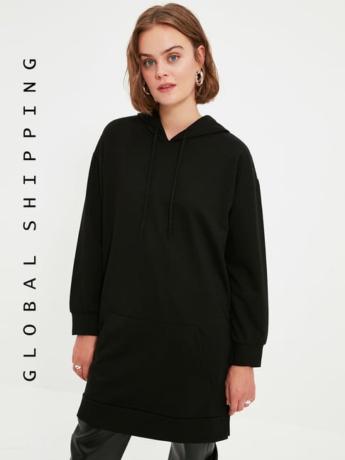 Buy Trendyol Black Cotton Hoodie for Women Online @ Tata CLiQ