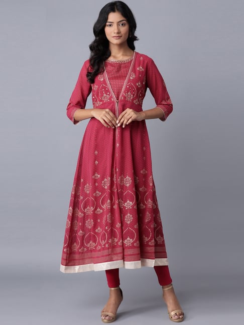 W Red Embellished Kurta Tight Set Price in India