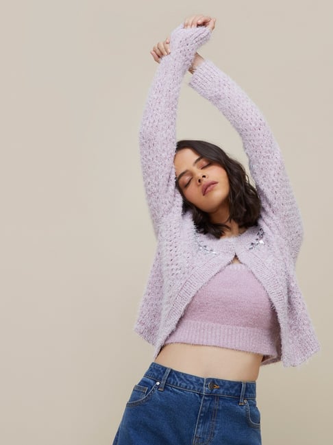 新品未開封 / S rhinestone cardigan cropped Buy Nuon by Westside Lavender Faux-Fur Rhinestone Crop Cardigan