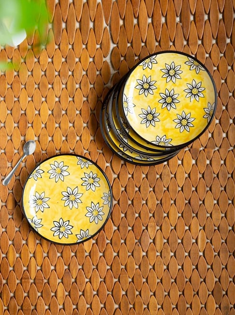 ExclusiveLane Californian Sunflowers Hand-Painted Ceramic Side/Quarter Plates (Set Of 6, 7 Inches)-picture-42