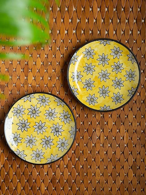 ExclusiveLane Californian Sunflowers Hand-Painted Ceramic Dinner Plates (Set Of 2, 10 Inches)-picture-32