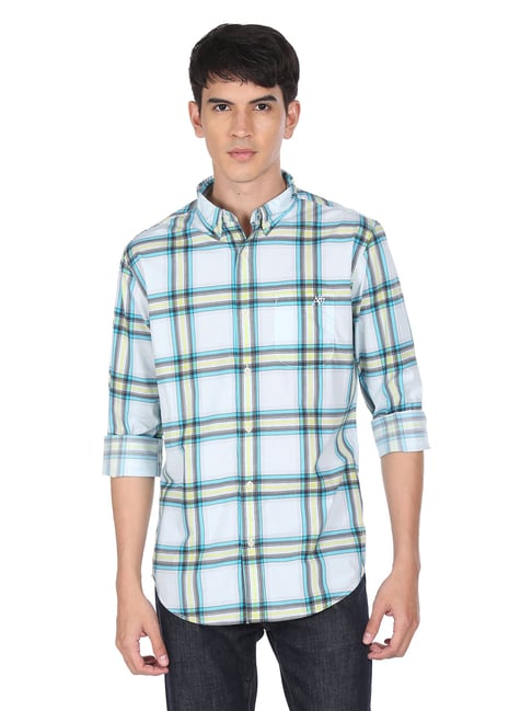 Aeropostale Blue & White Cotton Regular Fit Checks Shirt - Flexi Collection