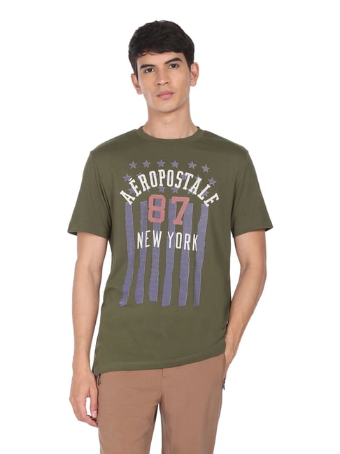 Aeropostale Olive Cotton Crew T-Shirt - Flexi Collection