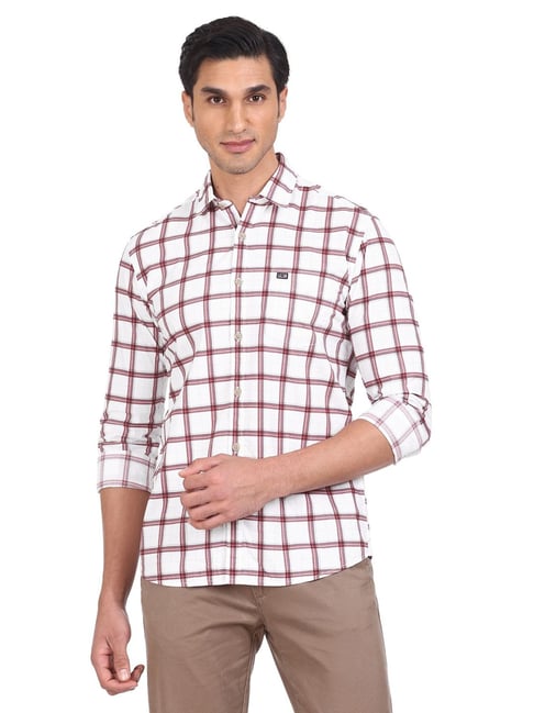 "Arrow White Regular Fit Check Cotton Shirt - Flexi Collection"-Arrow-Apparel-TATA CLIQ